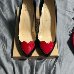Christian Louboutin Women's Black and Red Heart Pumps